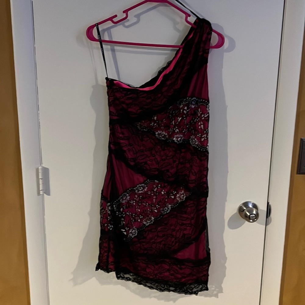 Pink and black one shoulder dress NWT.